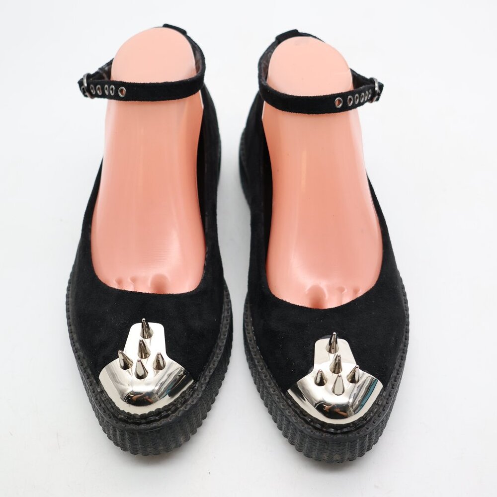 Black Suede Women's Shoes with Silver Accents - Picture 2 of 9